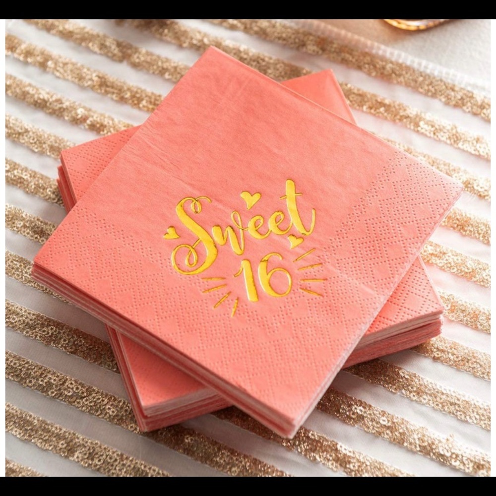 4 packs Coral & Gold Sweet 16 Napkins